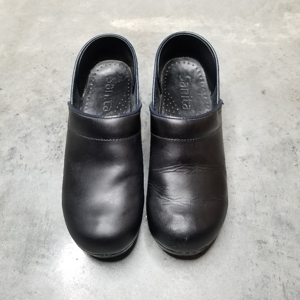 SANITA | Black Clogs Blue Trim Navy Nursing Shoes